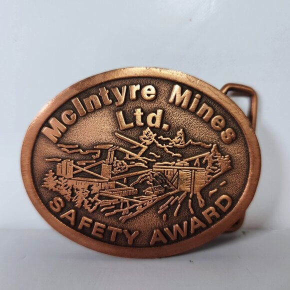 McIntyre Mines Ltd. Belt Buckle Safety Award Vintage Hitline USA Rare - Picture 1 of 7